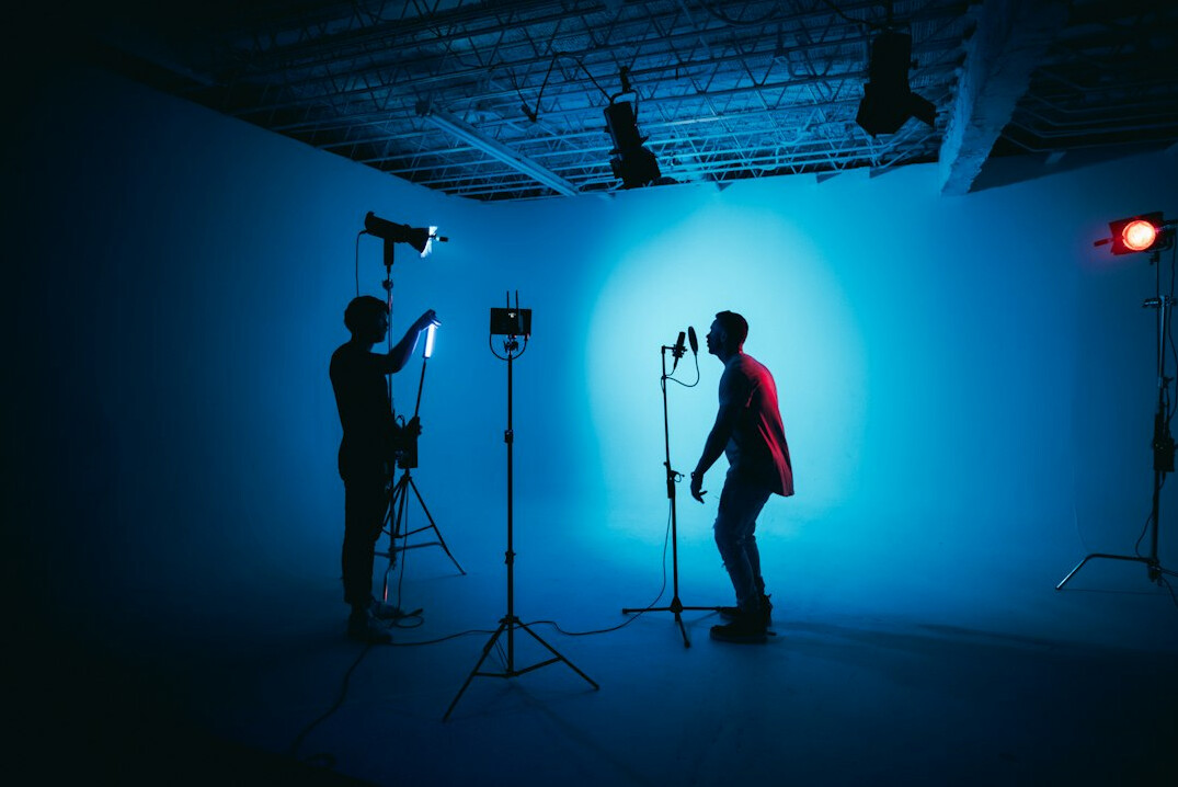 film crew with lights